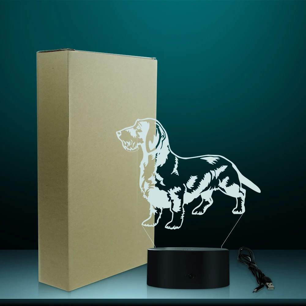 Милая такса 3D светильник с оптической иллюзией для сосисок собак домашних