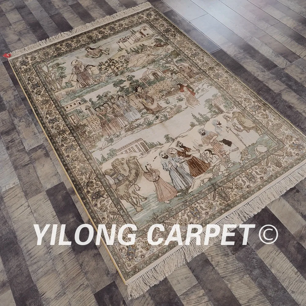 Yilong 4 'x 6' 300 линия персидский шелковый ковер винтажная художественная