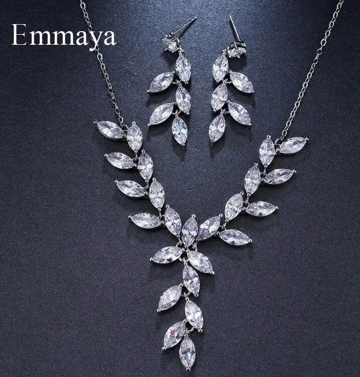 white gold Emmaya модный бренд простой белый золотой цвет кубический циркон кристалл серьги ожерелье набор для женщин свадебный комплект ювелирных изделий подарок - Окраска металла: white gold