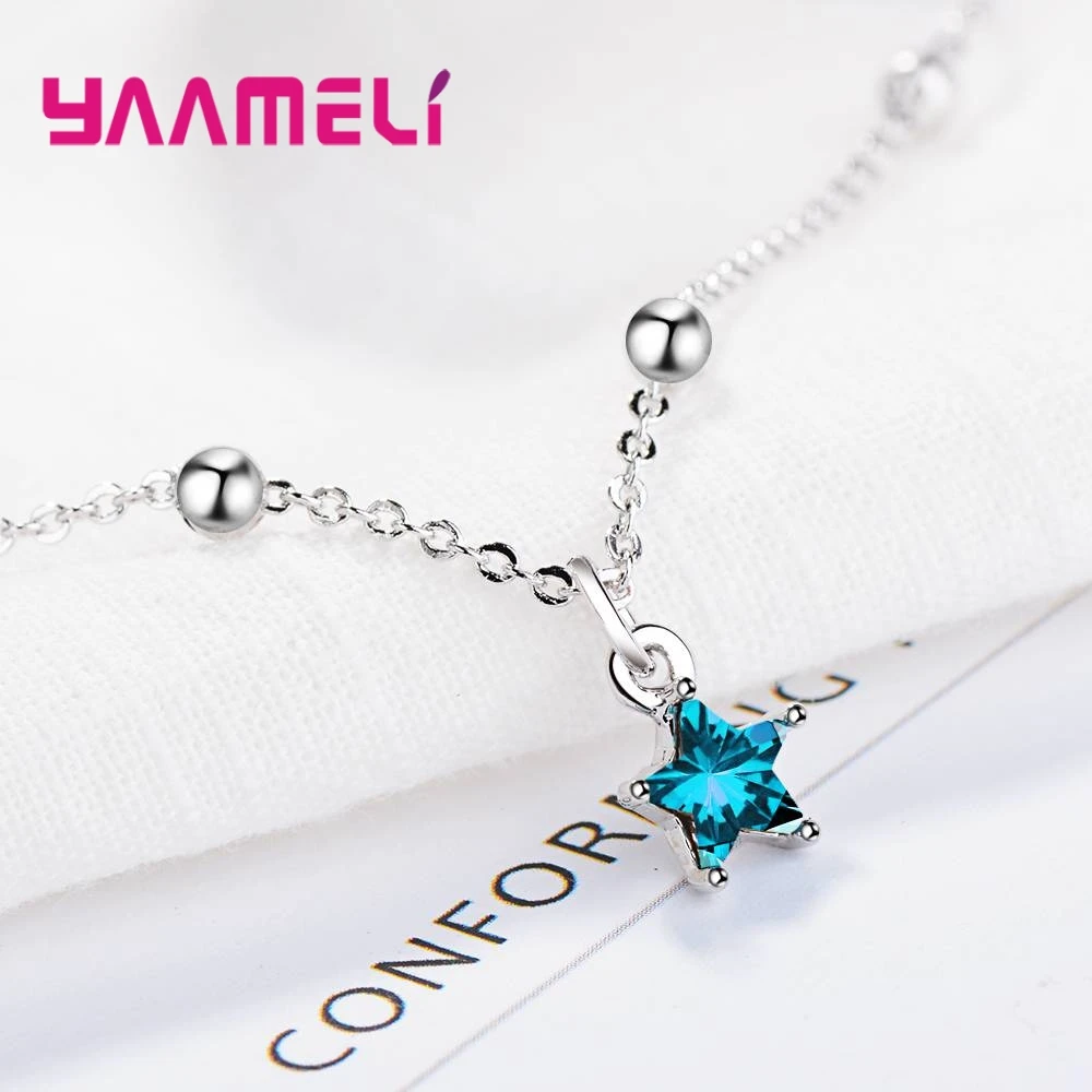 Хит продаж Простой браслет в Корейском стиле с синими звездами серебро 925 пробы