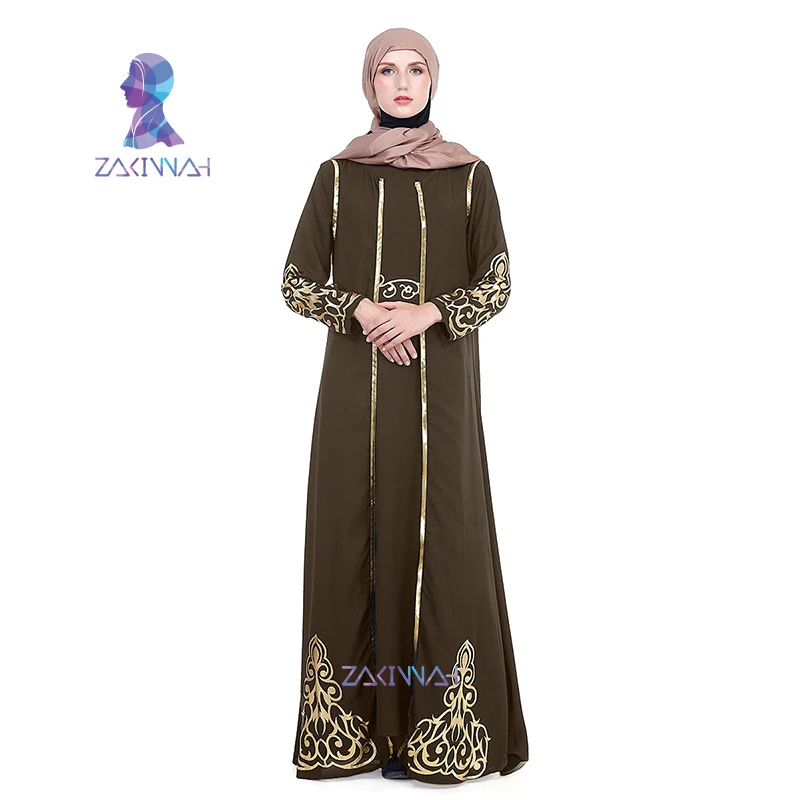 green ZK004 Zakiyyah мода мусульманский Ближний Восток Рамадан исламский абайя позолоченная печать женское длинное платье или фиолетовый Халат - Цвет: green