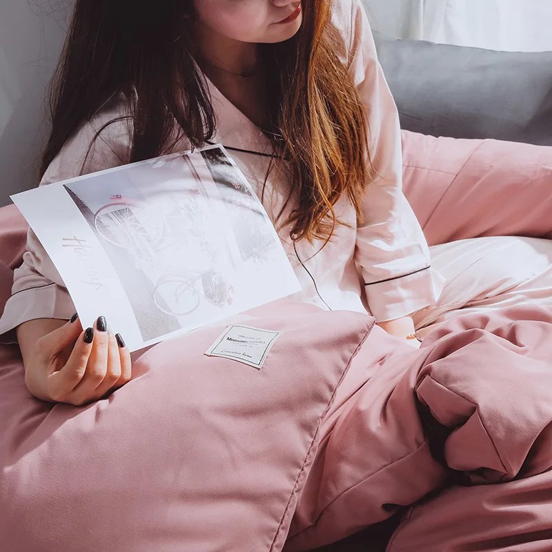 Комплект постельного белья lowdream розового цвета, однотонное роскошное покрывало, плоский лист, наволочка, льняное постельное белье в японском стиле, набор пододеяльников
