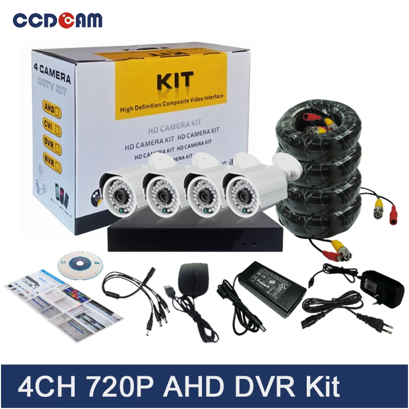 Система видеонаблюдения CCDCAM 4 канала 720P AHD DVR 1 МП камера для наружного наблюдения