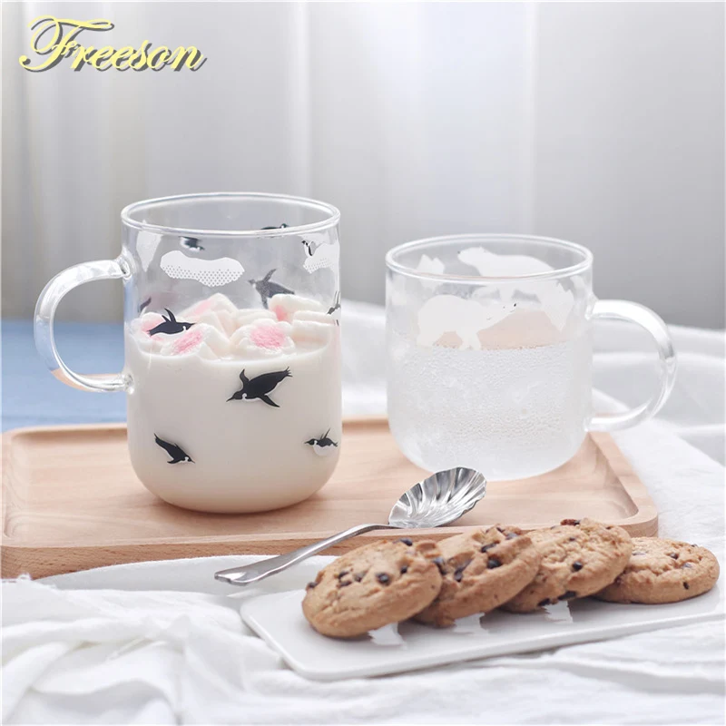 

Cute Polar Bear Penguin Glass Coffee Mug Creative Beer Mug Heat Resistant Glass Tea Cup Japanese Coffee Cup Zakka Novelty