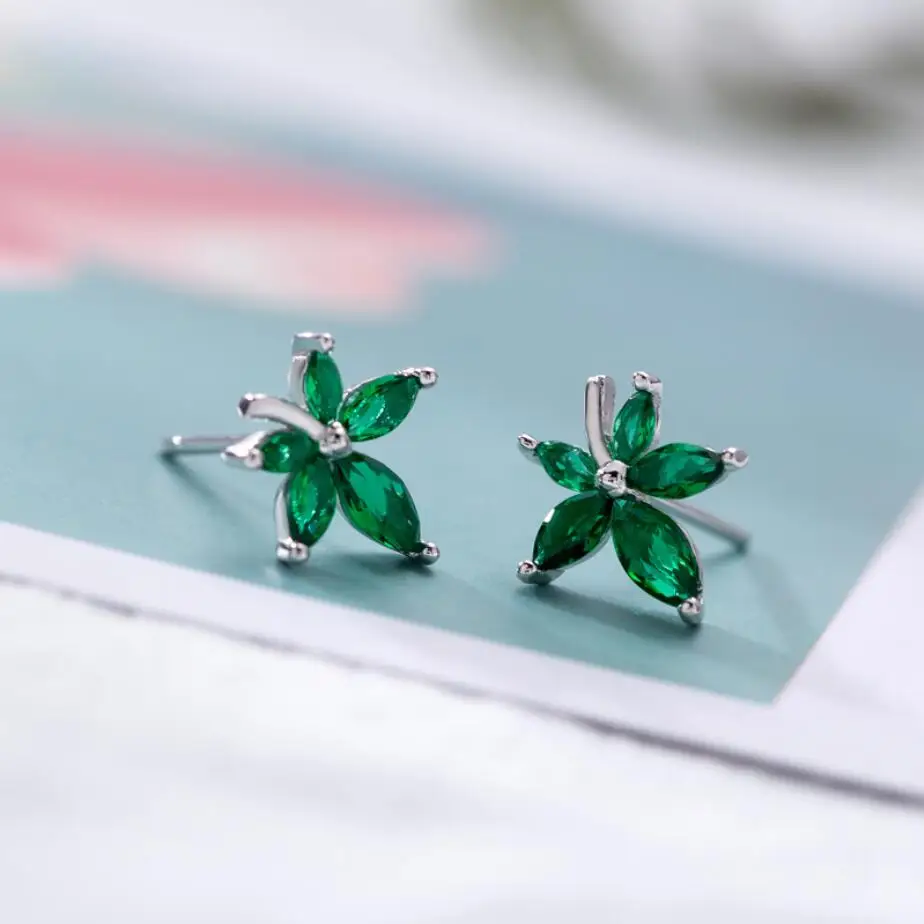 Серьги-капельки HRina из стерлингового серебра S925 пробы с зеленым цирконием и