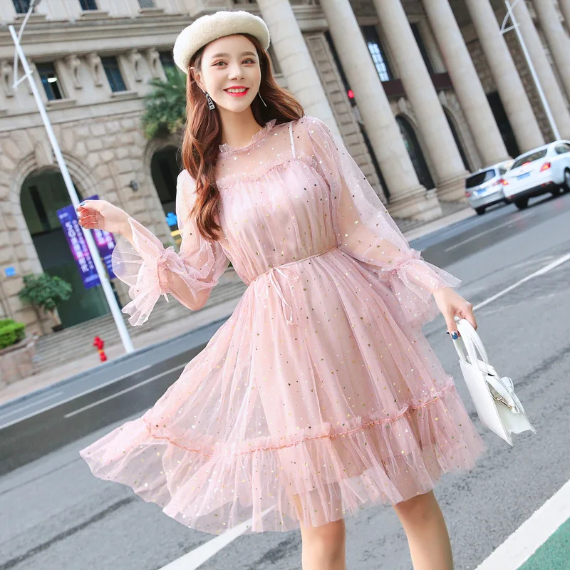 Платье полиэстер платья женские Сладкий бальное платье до колена Длина Flare