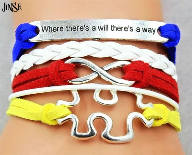 Кожаный браслет JINSE для осведомленности об аутизме пазл-головоломка