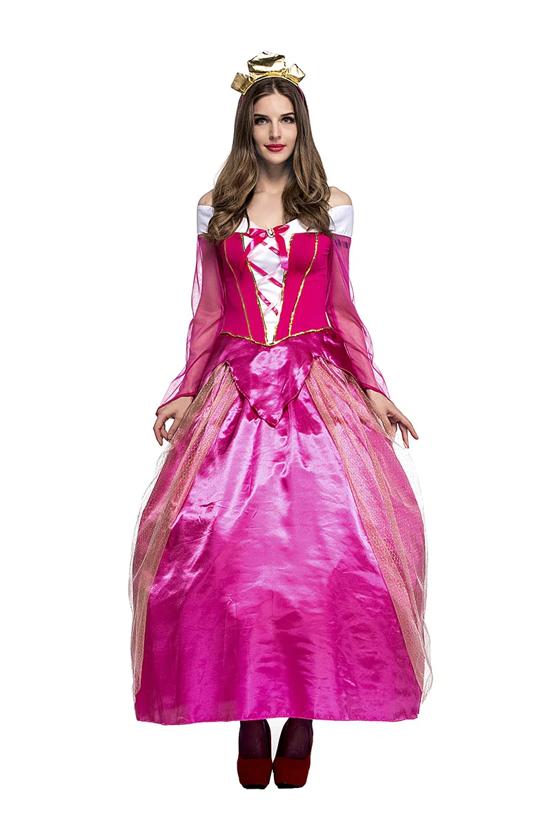 Для взрослых женщин Хэллоуин розовый костюм принцессы персика длинное атласное
