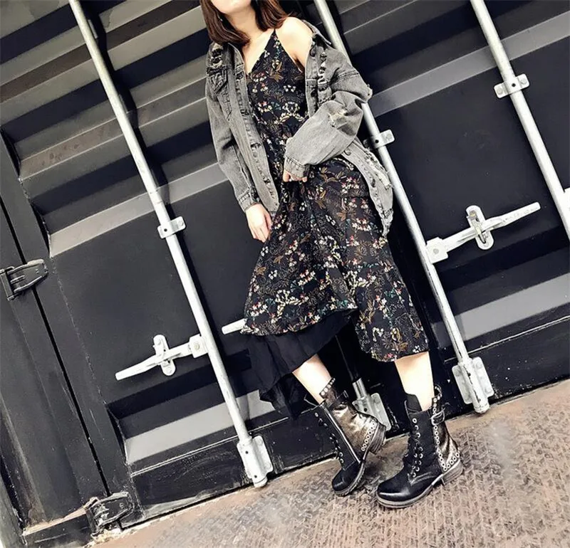 Prova Perfetto Лоскутные ботильоны для женщин Осень Зима Плоская подошва Botas Mujer женские заклепки Шипованные платформа Резиновая женская обувь