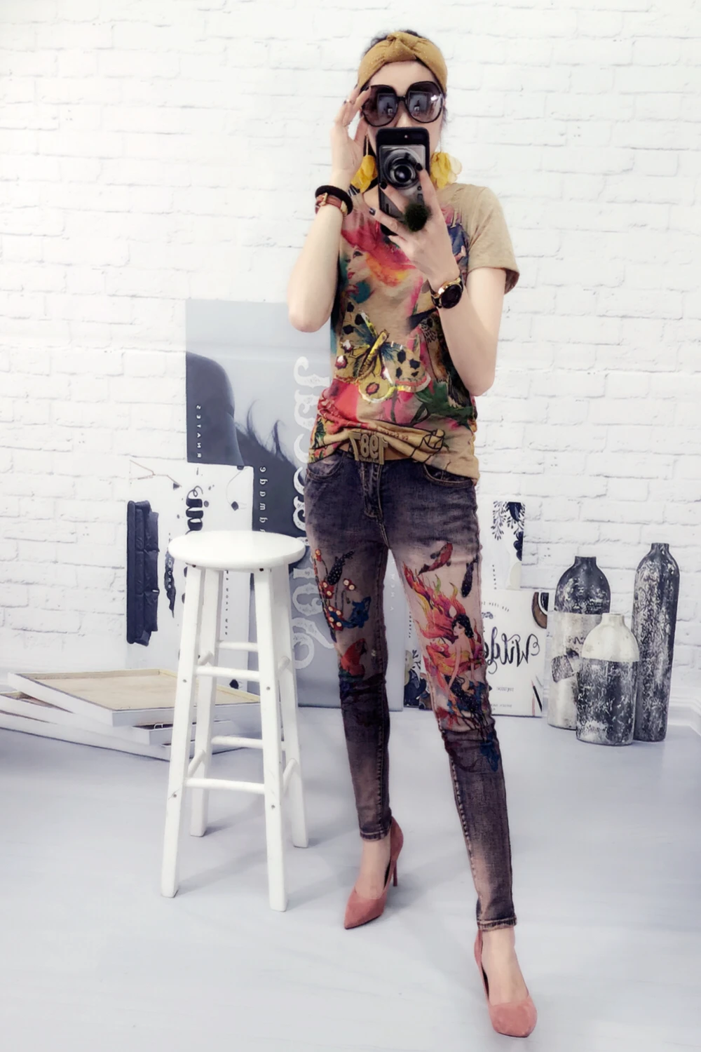 Эластичные модные джинсы с блестками для женщин в европейском стиле|Узкие