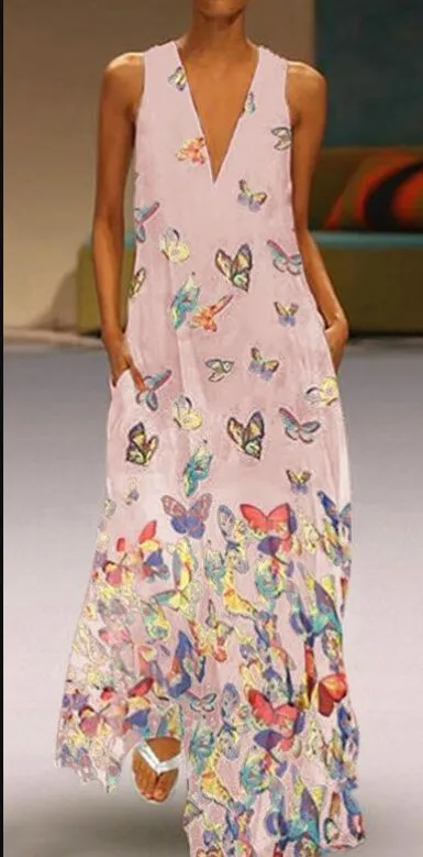 Женское пляжное платье-рубашка с винтажным принтом Свободное длинное