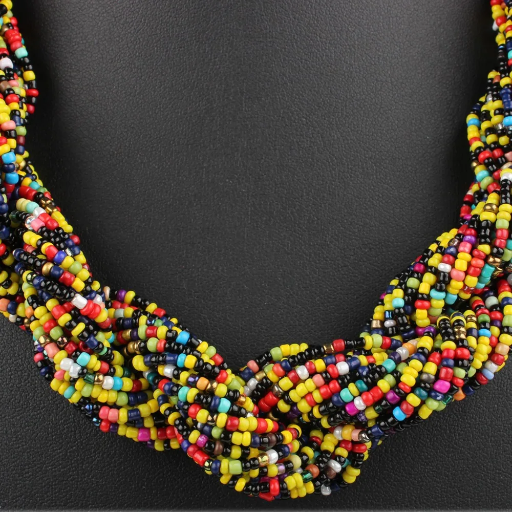 Клэр Цзинь богемное ожерелье из мелкого бисера для женщин прядь скрученные ручной работы этнические ожерелья модное колье Винтажные Ювелирные Изделия