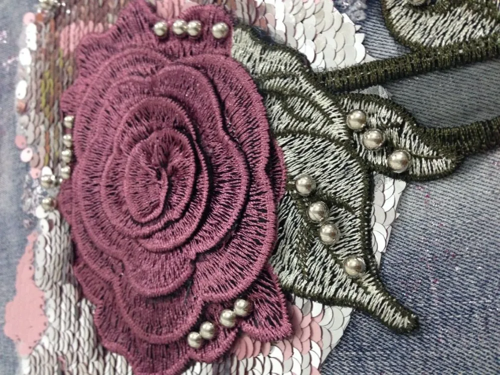 Джинсы с цветочными 3D блестками вышитые джинсы розами модные эластичные женские