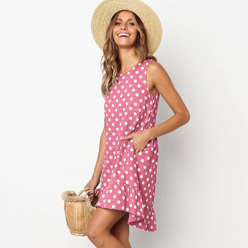 2019 весеннее и летнее новое платье Женская безрукавка с принтом карманами