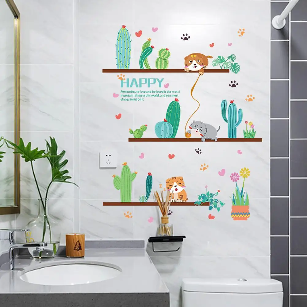 Кошка кактус бонсай съемные обои наклейки на стену DIY наклейка кухня кафе