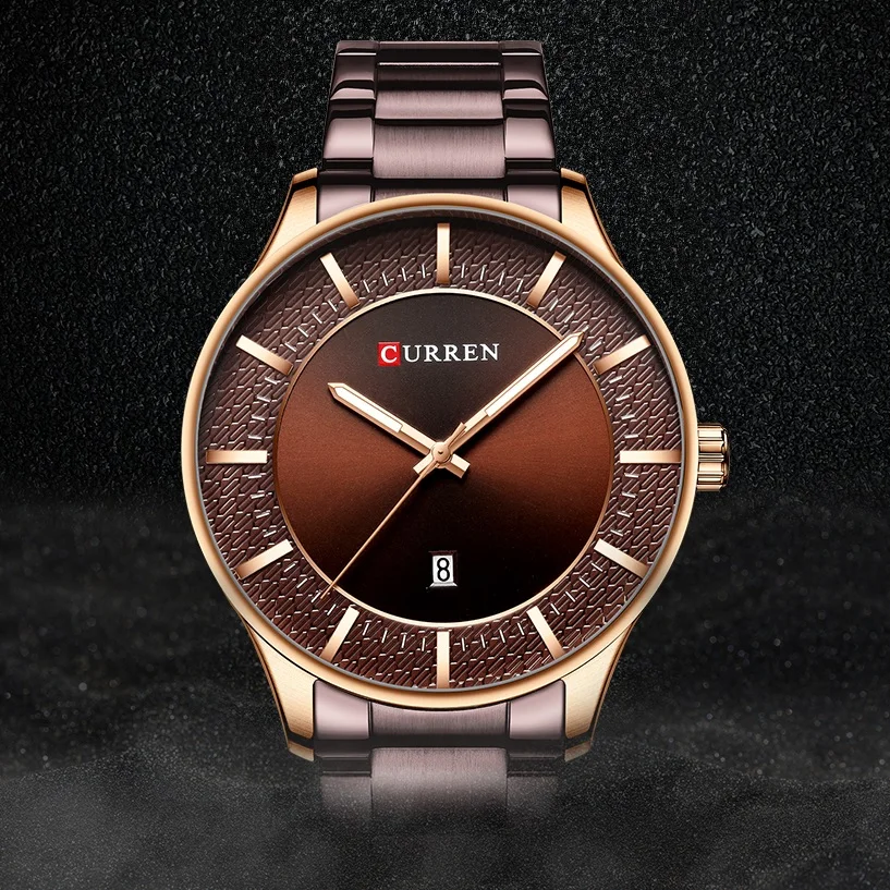 

CURREN Rose Gold Case Mens Watch Business Quartz Wrist Watches Date Function Waterproof Brown Stainless Steel Band Clock Relogio