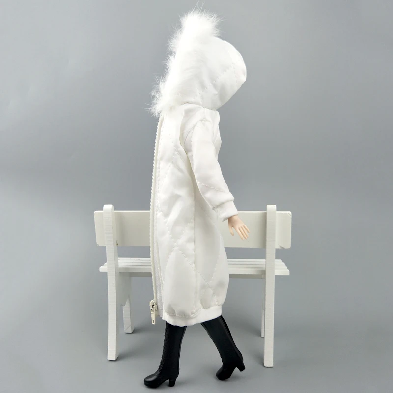 Белая зимняя одежда длинное пальто для куклы Барби платье парка 1/6 BJD куртка 1:6