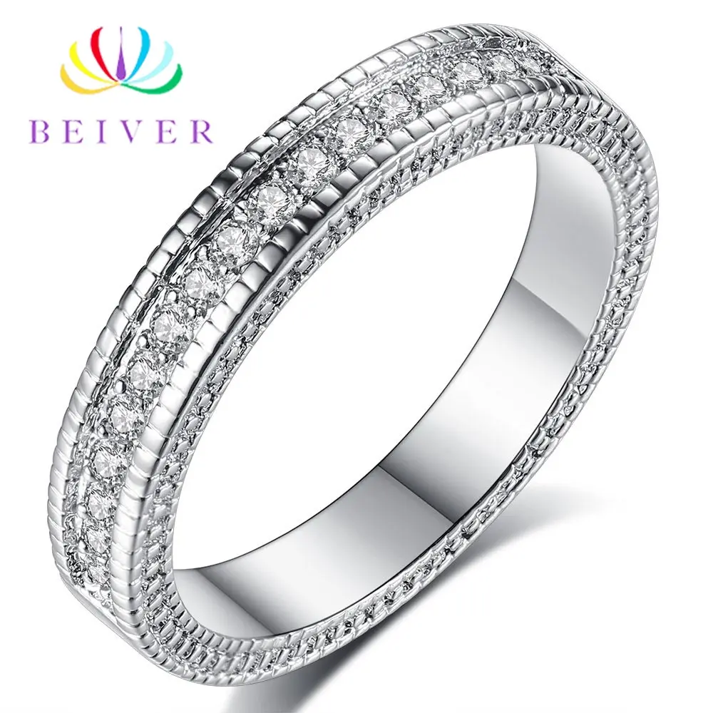 Женские кольца с фианитом Beiver модные круглые из белого золота 2 шт. Прямая