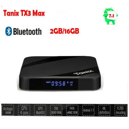 Tanix TX3 MAX Смарт ТВ BOX Android 7 1 2 Гб оперативной памяти 16 встроенной BT4.1 Amlogic S905W 4 ядра H.265
