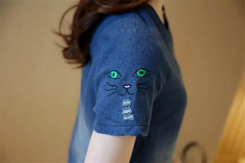 Женское джинсовое платье с коротким рукавом и Вышивкой Букв | Женская одежда