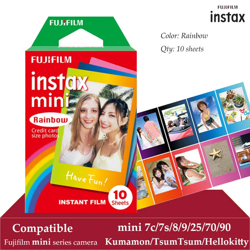 Fujifilm Instax Mini Film Rainbow 10 листов для FUJI Instant Photo Camera 9 8 7s 70 90 25 смартфон принтер SP 2