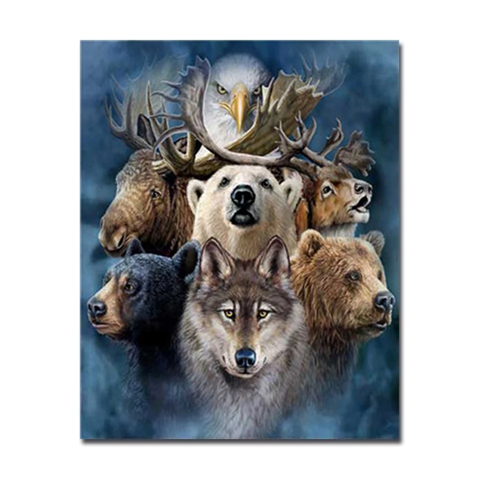 DIY цифровой по номерам картина маслом с изображением леса животных рамки стены