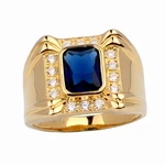 Blue Sapphire Золото Цвет твердого стерлингового серебра 925 кольцо Мужские 4-коготь продолговатые кубического циркония человек GFS R128 Размер 10, 11, 12, 13 лет - Цвет основного камня: Blue Sapphire