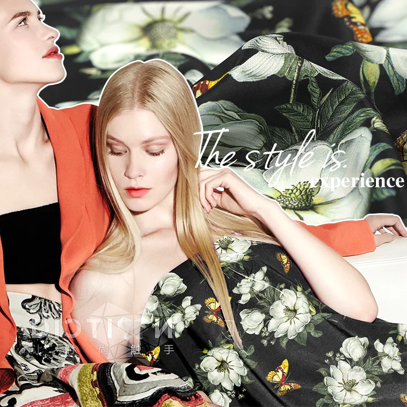 Модный экспорт натуральных шелковых тканей с принтами магнолии элегантная и