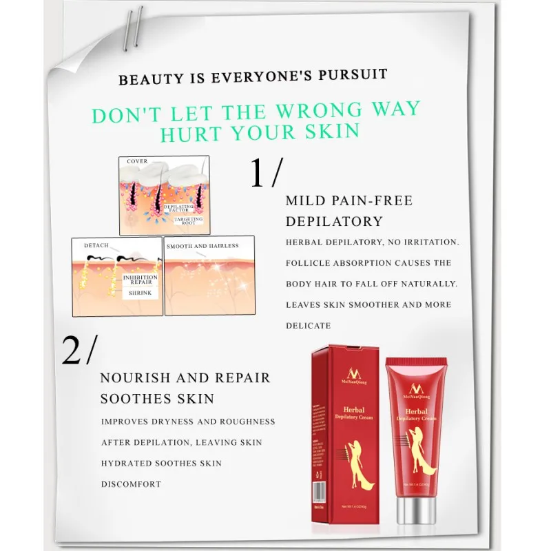 

New Waterproof Ginseng Painless Depilatory Hair Removal Herbal Depilatory Cream For Body Leg Armpit Unisex