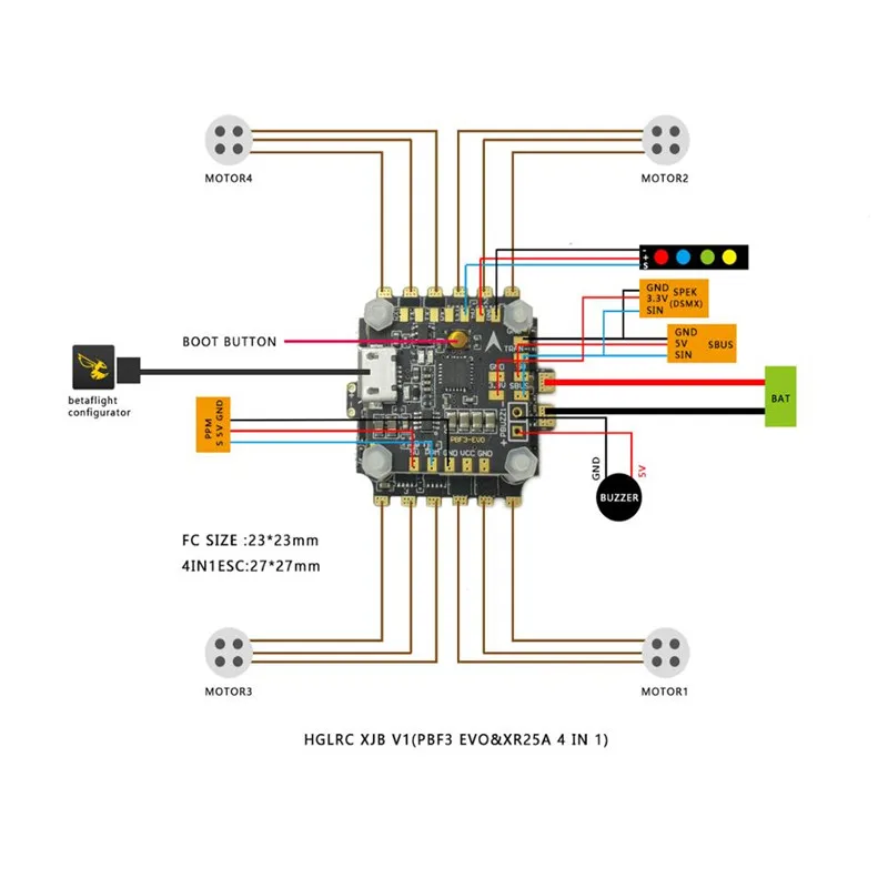 HGLRC XJB V1 F3 evo + 4IN1 XR25A FortiGate электрически регулируемые micro машины через Крытый