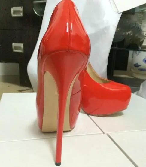 Chaussure Femme/пикантные женские туфли-лодочки на очень высоком каблуке 16 см из красной лакированной кожи на тонком каблуке вечерние женские туфли-лодочки на платформе и высоком каблуке