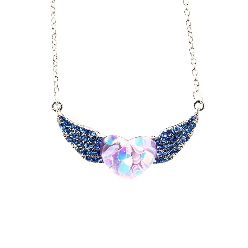 Модное ожерелье с кулоном в виде милого сердца крылья ангела блестящими