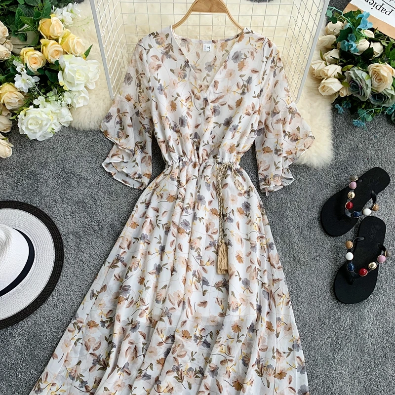 2019 новые модные женские платья приморский праздник v-образный вырез расклешенные