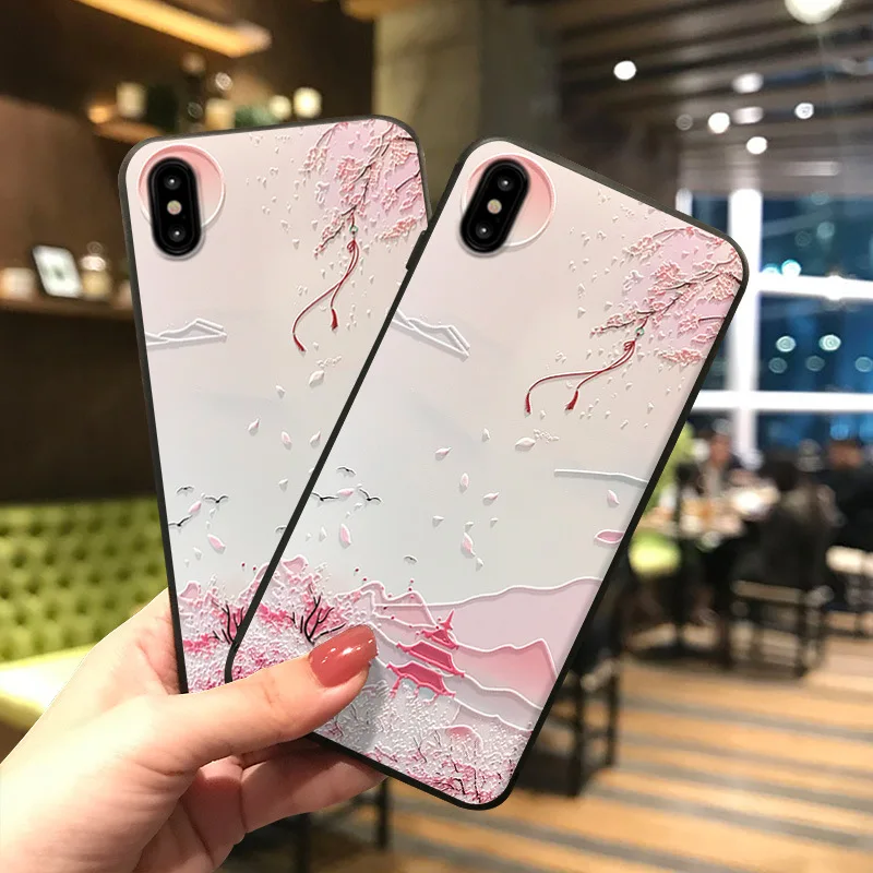 Рельефный чехол для телефона с изображением пейзажа сороки для iPhone 6, 6 S, 7, 8 Plus, X, XS, MAX, XR, мягкая задняя крышка из ТПУ для OPPO R15, R17, чехол
