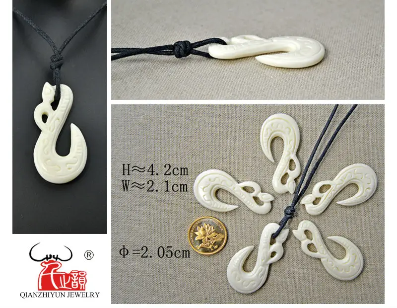 3 шт. ручной работы резной кулон из кости яка рыболовный крючок Новая Зеландия