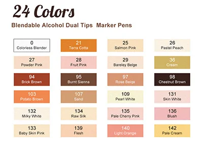 24 skin color series Touchfive, 168 цветов, художественная ручка для рисования, маркер для спирта, ручка, мультяшный граффити, художественный эскиз, маркеры для дизайнеров, товары для творчества - Цвет: 24 skin color series