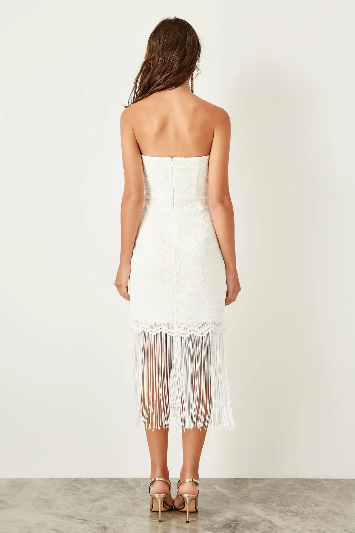 Trendyol белое платье с кисточками TPRSS19UT0079|Женские платья| |