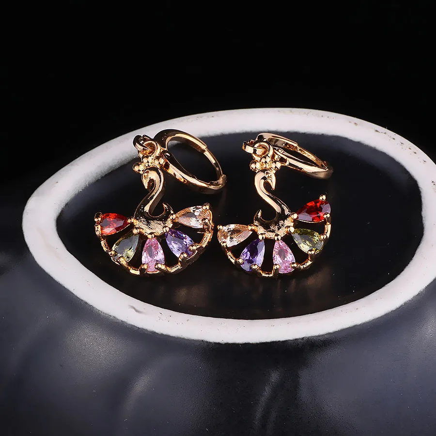 

FARLENA Jewelry Gold Color Peacock Drop Earrings Inlay with Multicolor Zircon for Women Fashion Crystal Bridal Earrings