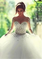 ball gown wedding dresses 2022 elegant wedding gowns crystal beaded sweetheart long sleeve bridal gowns robe de marige
