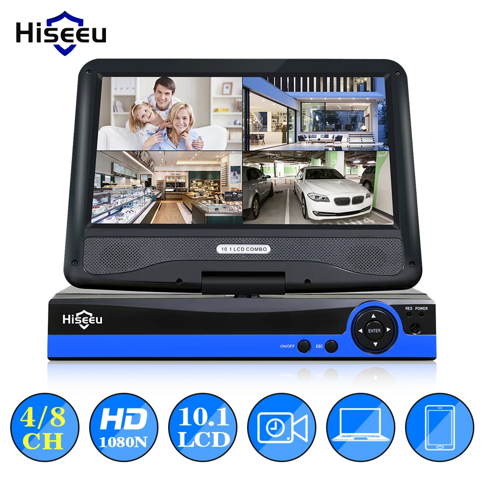 Камера видеонаблюдения Hiseeu 4/8 каналов 5 в 1 1080N цифровой видеорегистратор с 10