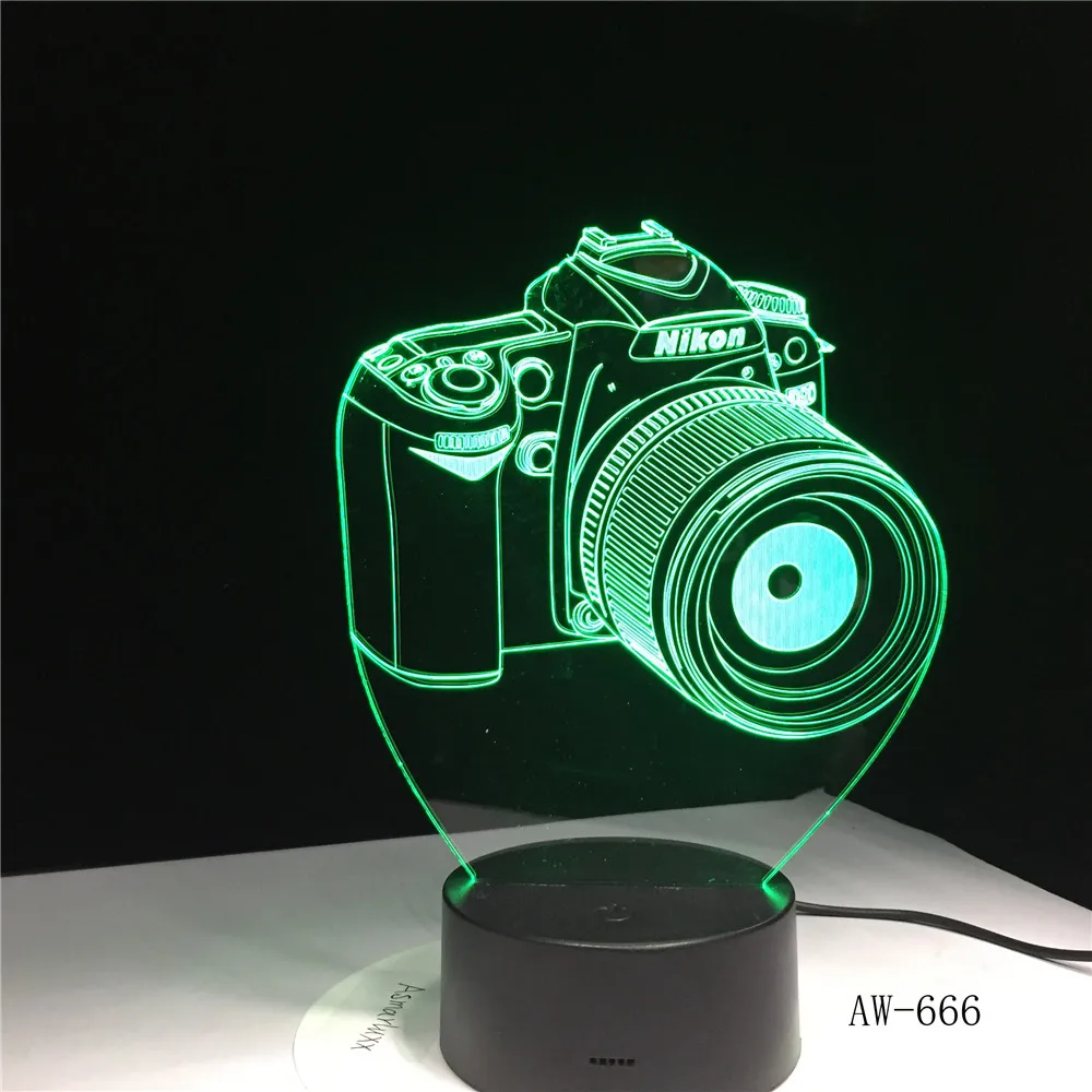 Nikon Камера 3D светодиодный ночной Светильник Led акриловые красочный светильник s голограмма дети настольная лампа атмосферу светодиодный светильник лампа милый светильник AW-666