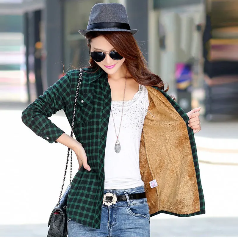 Новинка Camisa Cuadros Mujer Повседневная рубашка в клетку женская с отложным воротником
