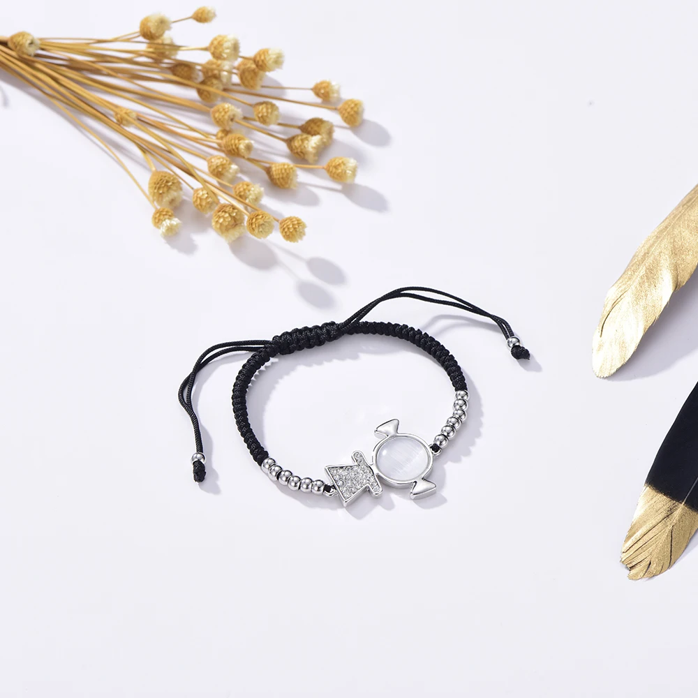 Женский браслет с кристаллами из розового золота опалом и веревкой для девушек