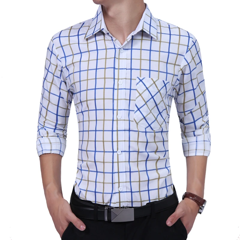 Мужская рубашка в шотландскую клетку с длинным рукавом|mens shirts casual|casual shirt menshirt men