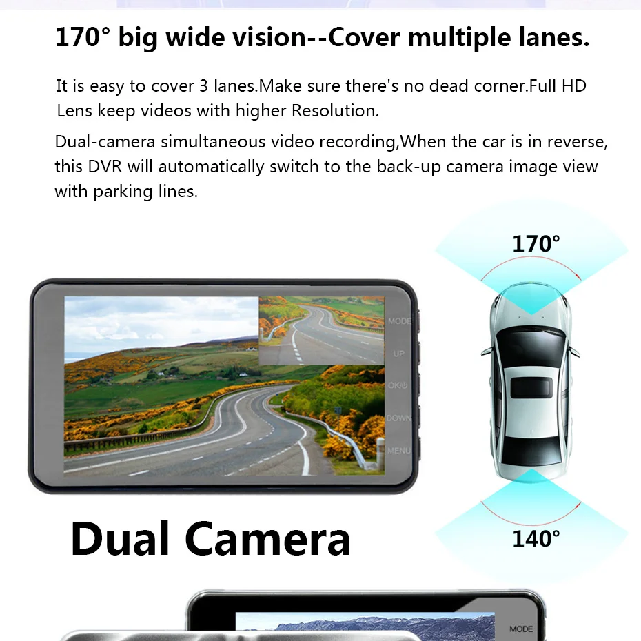 RDVR " двойной объектив Автомобильный видеорегистратор FHD 1080P приборная панель камера 170 градусов для транспорта вождения DVR рекордер g-сенсор монитор парковки