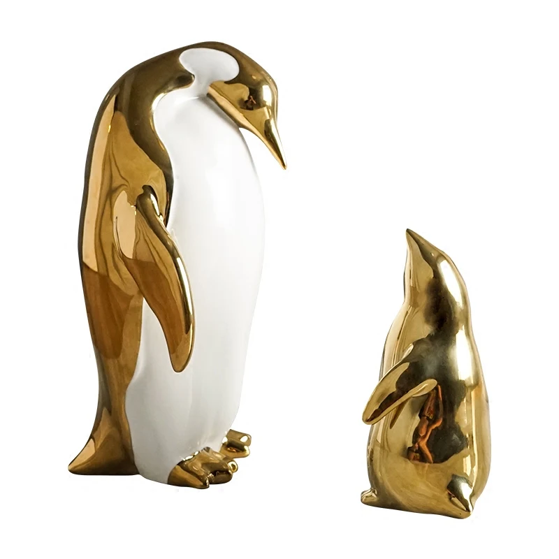 Горячая позолоченный Пингвин семья фарфор украшения дома ремесла Керамические