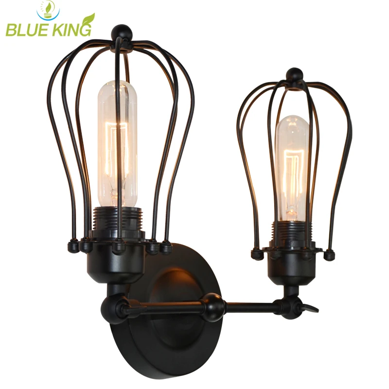 Blueking американский стиль двойной клетки Бра Античный Лофт металл черный бар