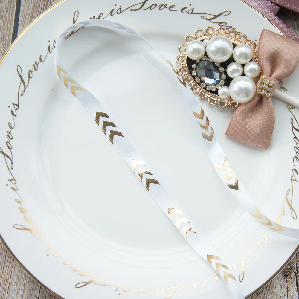 Белая Золотая стрелка 1 см в ширину 2 м длинная односторонняя лента для украшения