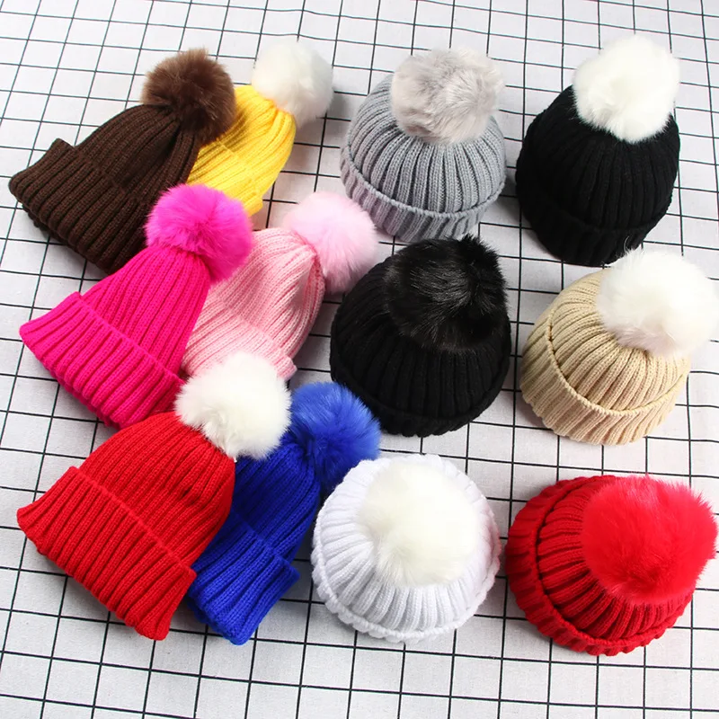 Детская зимняя вязаная теплая шапка с помпонами для малышей Милая детей