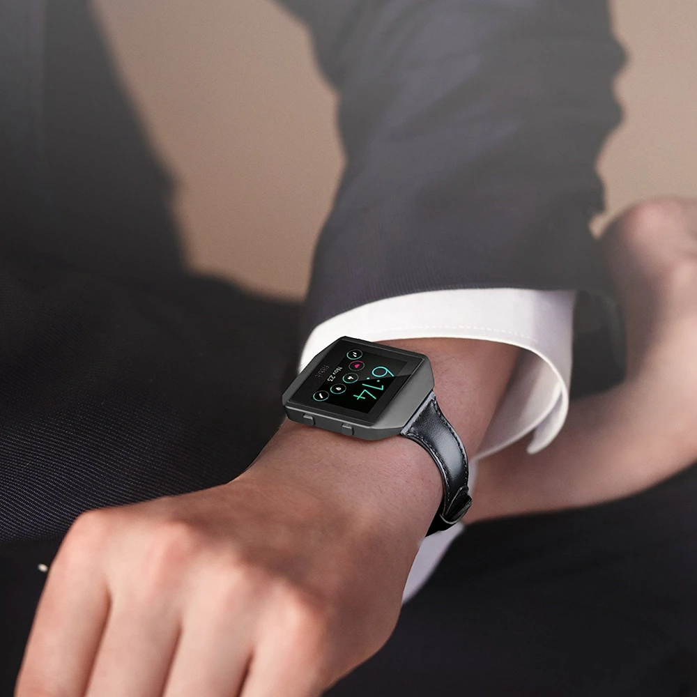 Кожаные браслеты с металлической рамой совместимы Fitbit Blaze Смарт-часы классические из натуральной кожи заменить мужские Т-ремень для женщин и мужчин